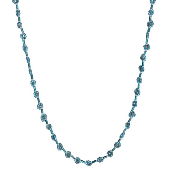 Vintage Handcrafted Boho Blue Flower Beaded Necklace Retro Fashion Jewelry Women - Picture 2 of 6